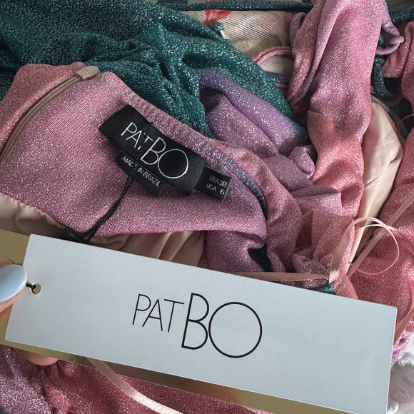 NWT PatBO Cut-out Plunge Maxi Dress Ombre Glitter Lurex Stretch Front Slit Sz 6 - Picture 2 of 12